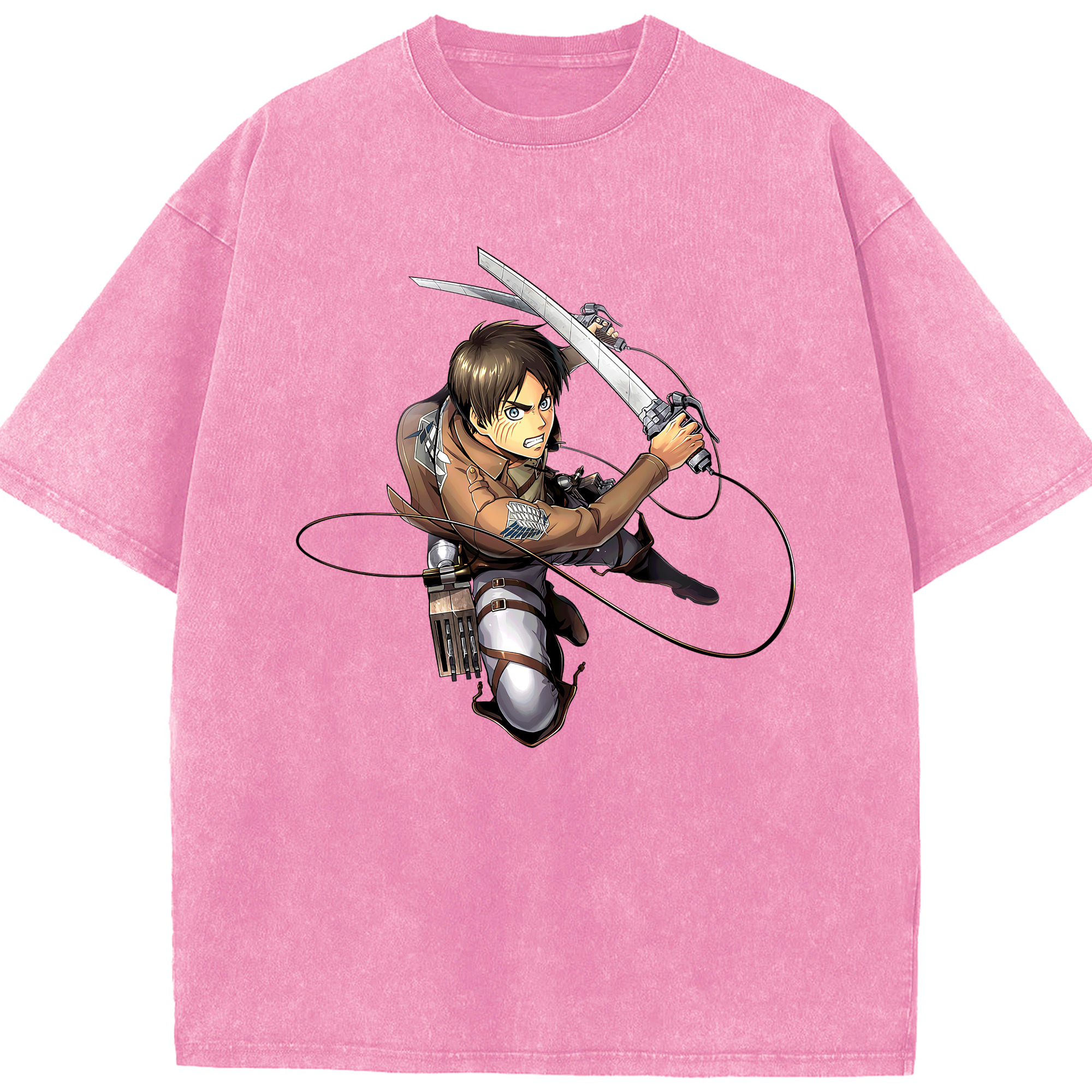 （画像用） 進撃の巨人 エレン･イェーガー Attack on Titan Eren Jäger 綿100% ヴィンテージ風 半袖Tシャツ（フロントプリント）
